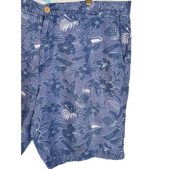 Tommy‎ Bahama Mens Shorts Size 40 100% Linen Blue Tropical Cocktail Print EUC - Picture 3 of 11